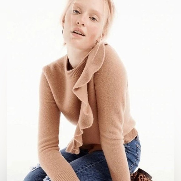 J. Crew Merino Wool Diagonal Ruffle Pullover Sweater Pink SZ XXS - Picture 7 of 15